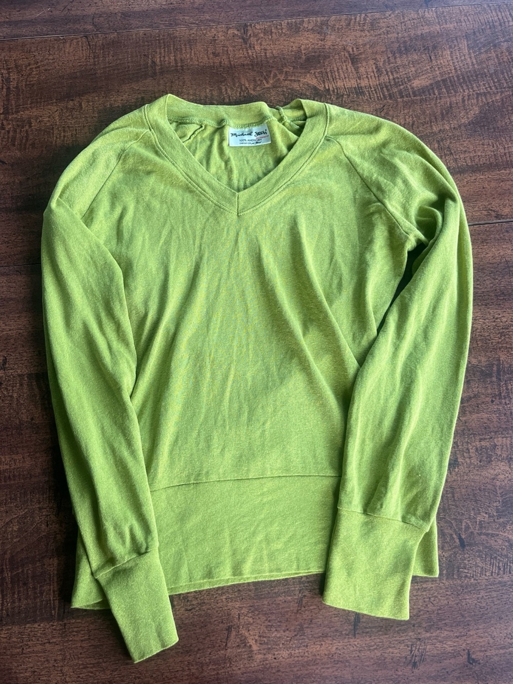 Vintage Michael Stars Lime Shimmer Knit Top USA Y2K V Neck One Size Clean Girl